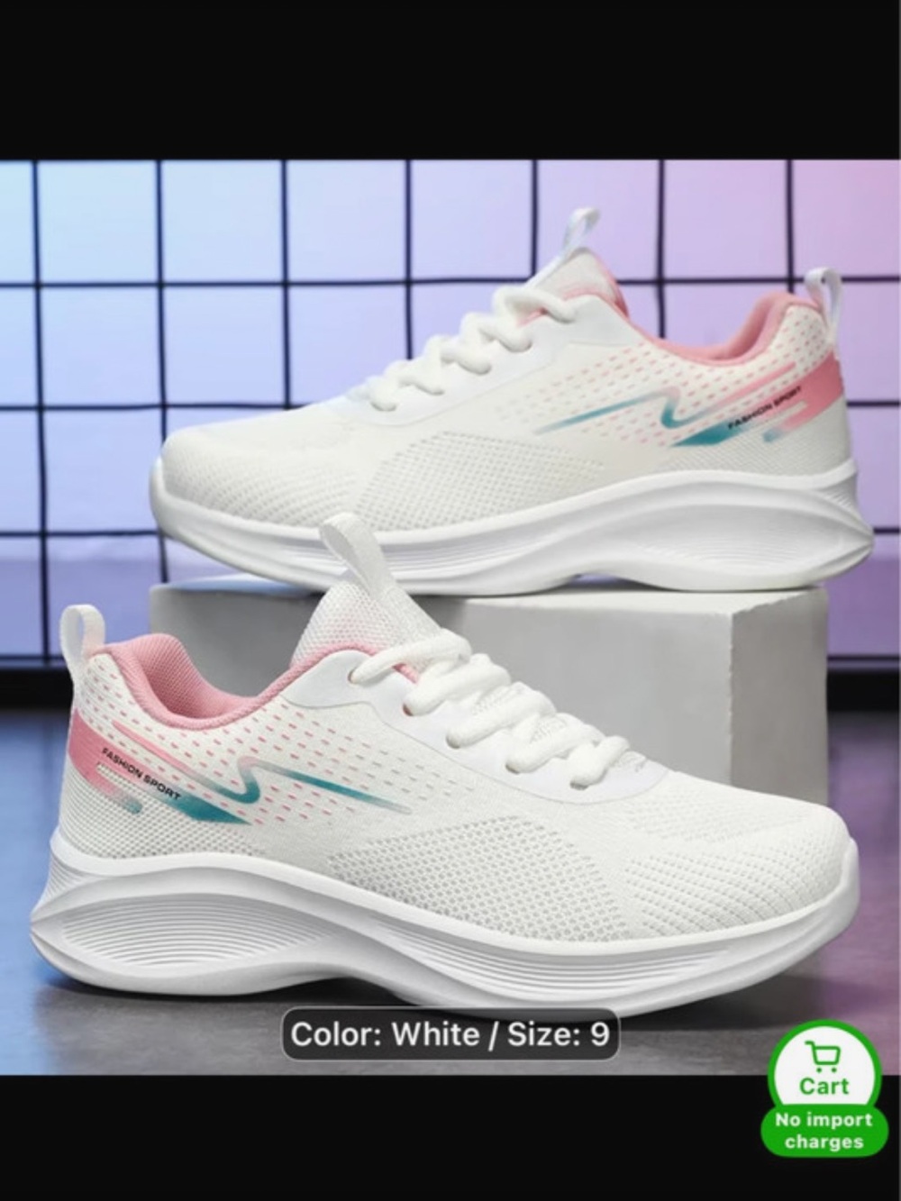 Women's White Athletic Sneakers with Pink & Teal Accents